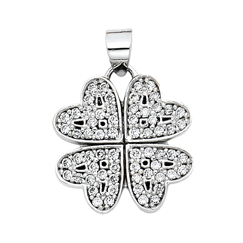 14K White Gold  Four Hearts CZ Pendant